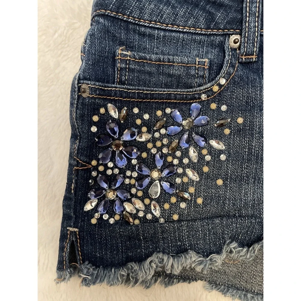 Aeropostale Womens Jean Shorts Size 1/2 Frayed Embellished Rhinestone Cut Off